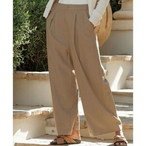 Jenni Kayne Wide Leg Pleated Trousers in Light Brown